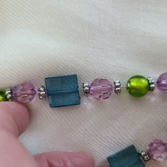 Beautiful Stretch Beaded Bracelet Pair In Purple Turquoise and Green W/ Spacers - Picture 10 of 10